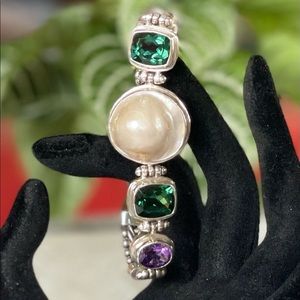 Sterling Silver Bali Style Mabe Pearl & Gemstone Bracelet